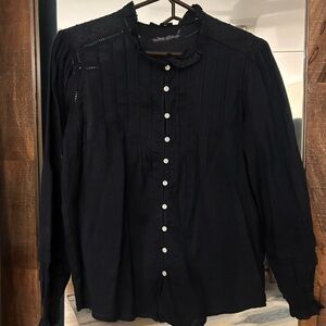 Quince Peasant style Black Button-Up Blouse size small